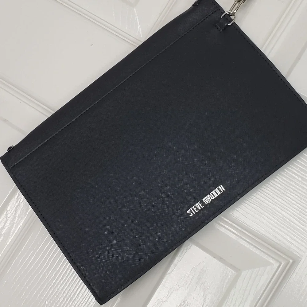 Steve Madden‎ Black Studded Envelope Clutch Crossbody Bag Saffiano Handbag